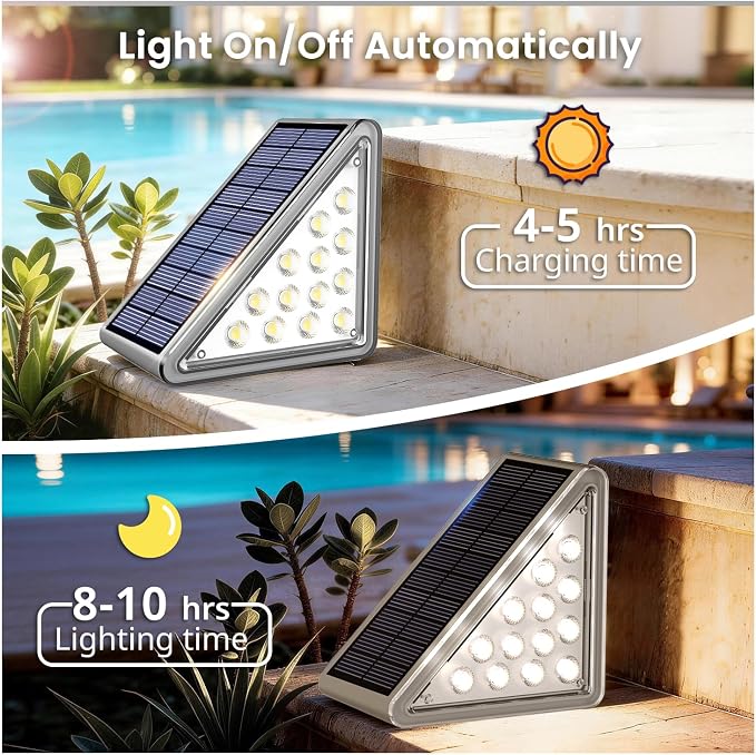 JEJOT Solar Step Lights Outdoor Waterproof IP65,Cool White Solar Stair Lights, Outdoor Light Decor for Stair, Deck, Step, Porch and Outside Patio, 16 Pack