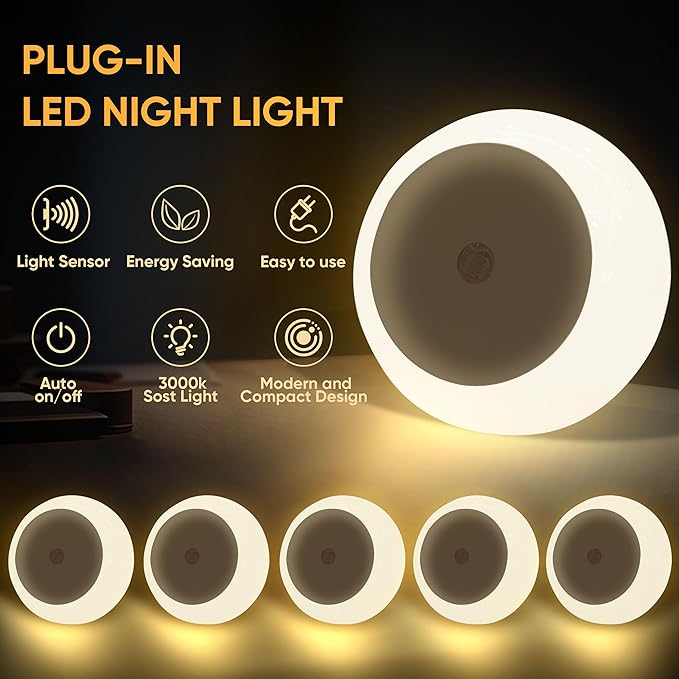 LED Night Light, Night Lights Plug into Wall, Auto Dusk to Dawn Sensor Night Lamp Led Night Light for Bedroom, Bathroom, Hallway Stairs (Warm White, 6 Pack)