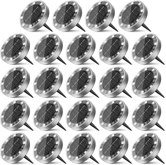 Peasur Solar Ground Lights Outdoor, 24 Pack Flat Solar Powered Disc Lights, IP68 Waterproof, Anti-Rust, Landscape Lighting for Pathway Garden Yard Lawn Walkway Landscape Driveway, Cool White