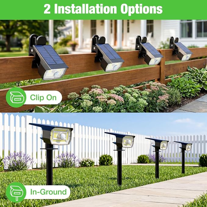 nipify 2 Pack Clip On Solar Lights Outdoor, Motion Sensor Lights with 3 Modes, 2-in-1 Solar Security Light Waterproof for Outside Fence, Deck, Gutter, Pathway