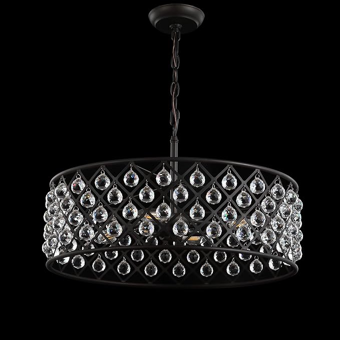JONATHAN Y 23" Oil Rubbed Bronze Crystal LED Pendant Light, Adjustable Metal Chandelier for Kitchen Island, Entryway, Foyer, Clear Hand-Polished Crystal Shade, LED Bulb (JYL9027A)