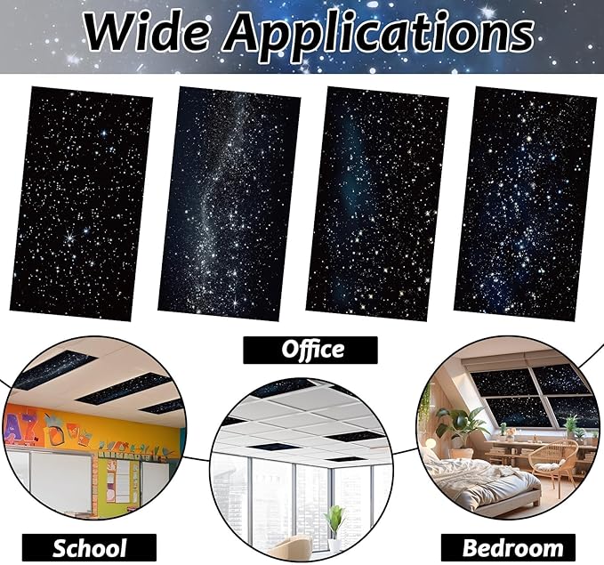 4 Pcs Fluorescent Light Covers with 40 Magnets Decorative for Classroom Ceiling Light 4 x 2 Feet Magnetic Light Covers Filter Easy Install for Office Hospitals & Home Drop Ceiling Supplies (Star)