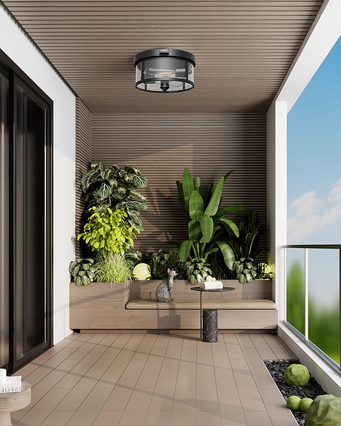 2Pack Outdoor Flush Mount Ceiling Light 12.5In - Motion Sensor Porch Light, 2-Light E26 Socket, Durable Iron & Clear Glass, Light Fixtures for Porch, Driveway, Covered Patio, Farmhouse