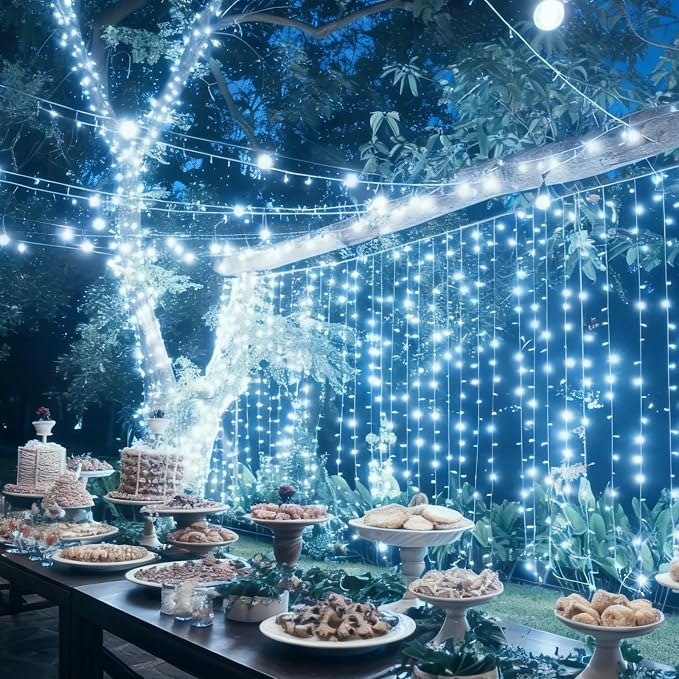 Aurelema 900 LED 30 x 9.5 Ft Christmas Curtain Lights 8 Modes Outdoor Fairy Lights with Remote Plug in Hanging String Fairy Light Waterproof for Bedroom Wall Window Backdrop Wedding Christmas Decor