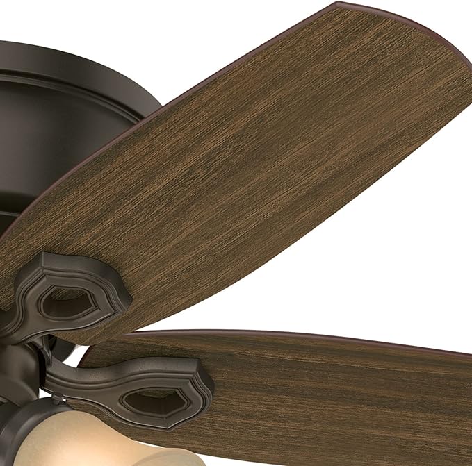 Hunter 42 inch Indoor Ceiling Fan with LED Lights - Bronze Ceiling Fan with Pull Chain, For Bedroom, Living Room, or Kitchen, Low Profile Mount, No Remote, 5 Blades - Builder 51091, New Bronze