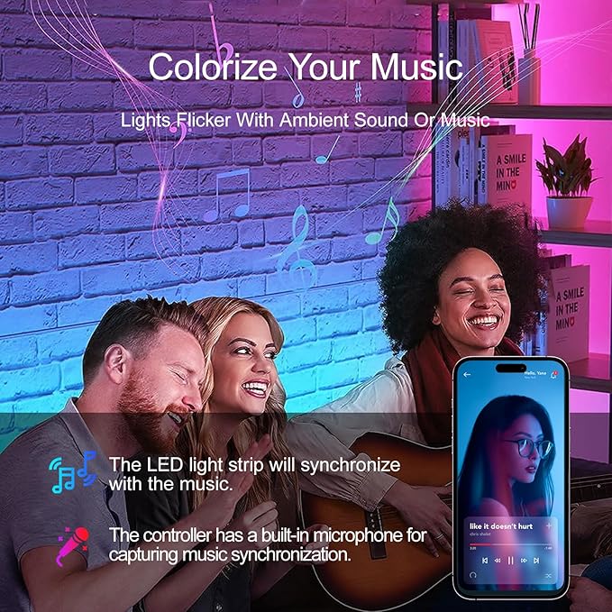 HBOWMDJIA Led Lights for Bedroom 200 FT (2 Rolls 100 FT), with Remote and Application Control RGB Color Changing LED Strip Lights, Music Synchronization, Used for Room, Family, Party Decoration