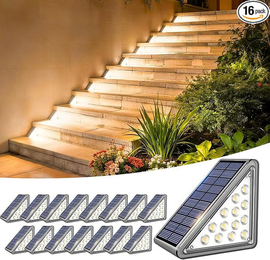 JEJOT Solar Step Lights Outdoor Waterproof IP65,Warm White Solar Stair Lights, Outdoor Light Decor for Stair, Deck, Step, Porch and Outside Patio, 16 Pack