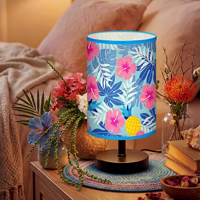 Glooglitter Summer Hawaii Hibiscus Table Lamp 3 Colors Dimmable Lights 9.72 x 5.12 Inch Palm Leaves Pineapple Tropical Night Light Bedside Lamps Decoration for Bedroom Desk Birthday Gifts