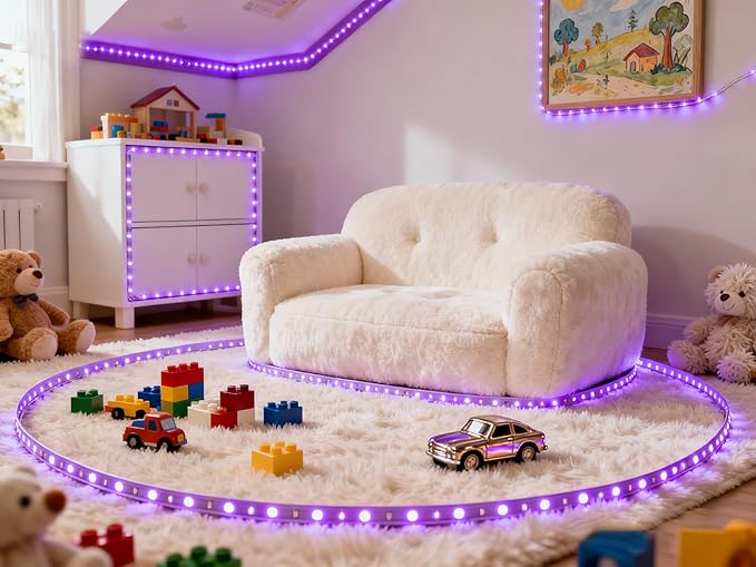 Purple Led Lights Strip Indoor Rope Lights Easy DIY Cuttable Strip Lights for Room Bathroom Living Room Kitchen Ceiling Wall Vanity Mirror Decor