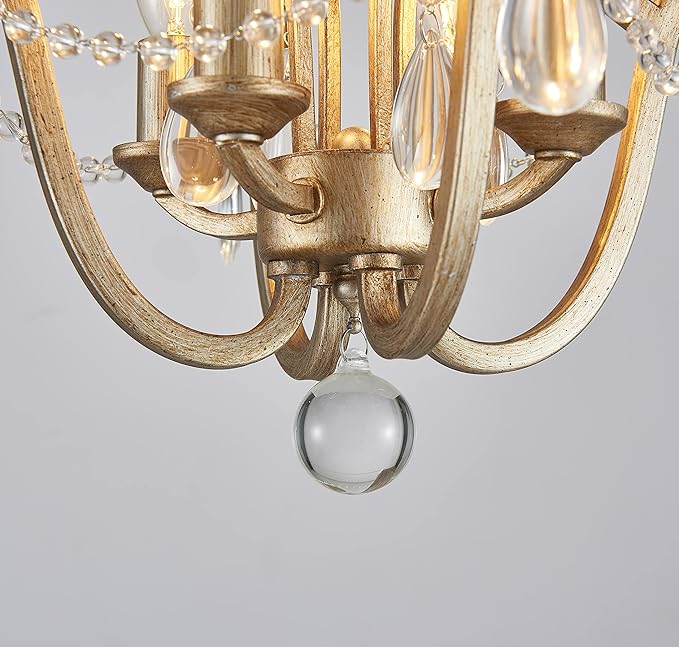 AGV LIGHTING Crystal Ceiling Light Fixture, Semi Flush Mount Ceiling Light, E12 Base 4-Lights, D12 x H12, Clear Crystal & Dressed Gold Finish Metal Frame