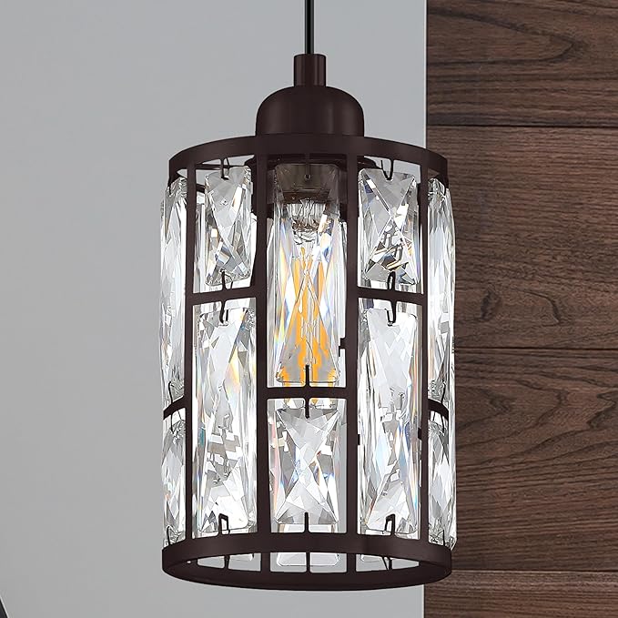 3 Pack 1 Light 5.4" Crystal Shade Hanging Kitchen Island Pendant Light Black Finish,Modern Pendant Fixture with Crystal Metal Shade for Bar,Dining Room,Living Room Over Sink