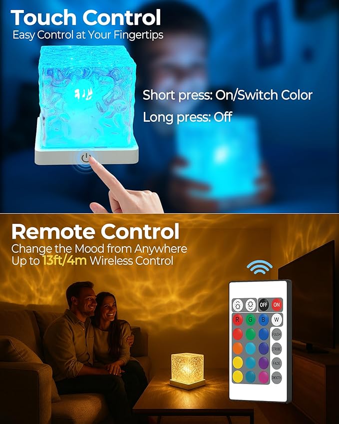 Rechargeable Shower Light No Wiring, 16 Color Changing Ocean Wave Lamp Projector, Waterproof Shower Mood Light Cube with Remote, Bathroom Mood Lighting, Bathtub Lights for Relaxing Spa, Bath, Bedroom