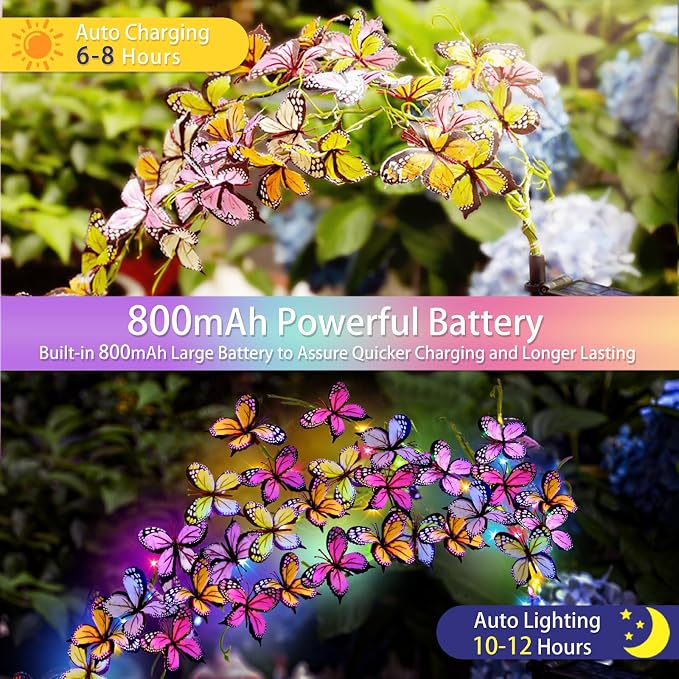 Solar Garden Lights Outdoor, Waterproof Solar Butterfly Lights 4 Pack Willow Vine Light with 80 LED 33 Butterfly Colorful Lighting for Garden Yard Lawn Outdoor Decor, Gift for Mom Women Mother's Day