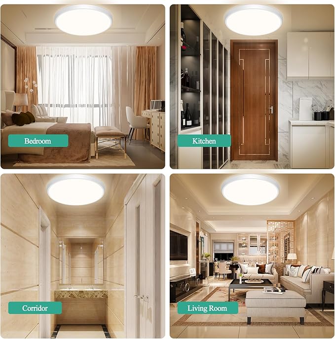 12 inch LED Flush Mount Ceiling Light, 2400lm Low Profile Ceiling Light Fixture, 240W Equivalent Ceiling Lamp, 5000K Daylight White Round Flat Light Fixture for Bedroom, Closet, Laundry, Bathroom