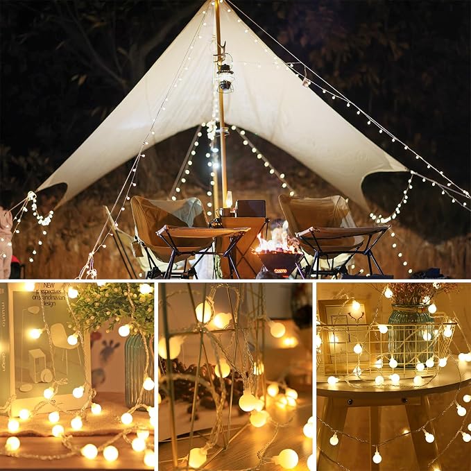 WERTIOO Globe String Lights Battery Operated – 33ft 100 LED Globe Lights with Remote, 8 Modes & Timer – Warm White String Lights for Bedroom, Christmas Tree, Garden, Tent, Camping, Indoor & Outdoor