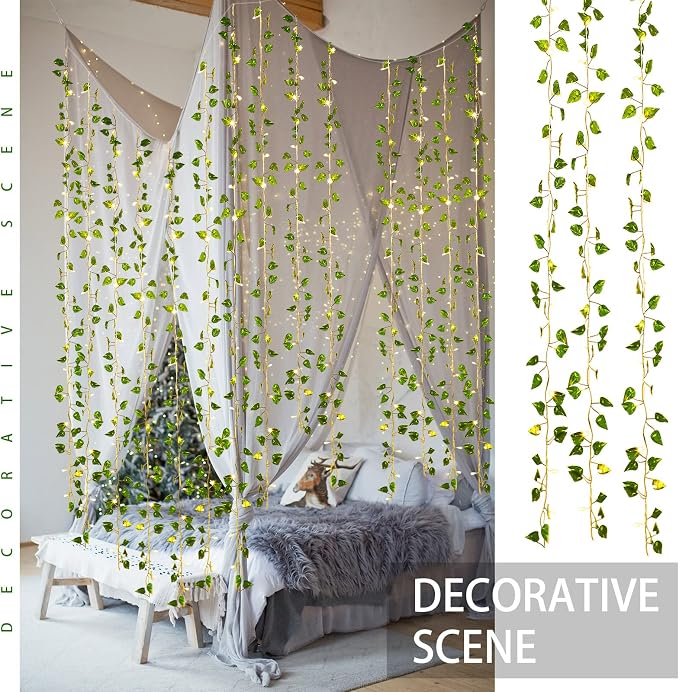Unittype 15 Pcs 6.6 ft 300 LED Fake Ivy Vines with Lights for Bedroom String Fairy Light Curtain Artificial Hanging Vines Plant Garland with Light for Wall Outdoor Indoor Decor(Ivy Leaf)
