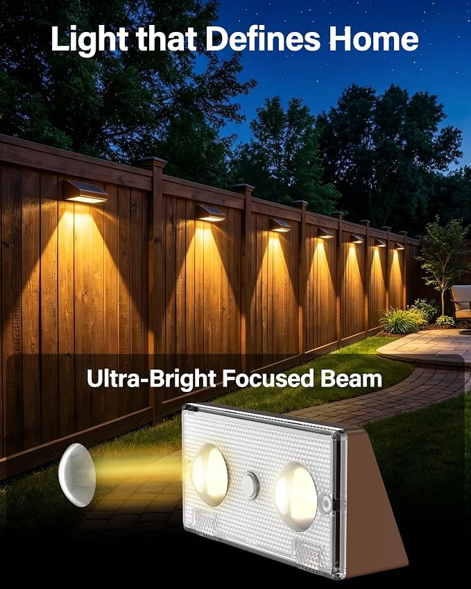 Solar Fence Lights Outdoor, Ultra-Bright 85LM Fence Lights Solar Powered, 9 RGB Color Modes, IP65 Waterproof, 12H Dusk to Dawn Glow for Pool/Deck/Patio/Wall/Backyard, 2 Pack, Matte Brown