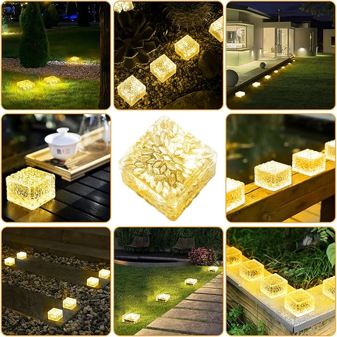 JKIMK Solar Brick Lights Outdoor Waterproof Patio Brick Lights Garden Decor for Outside 6 Packs for Patio,Yard,Walkway,Pathway Decor
