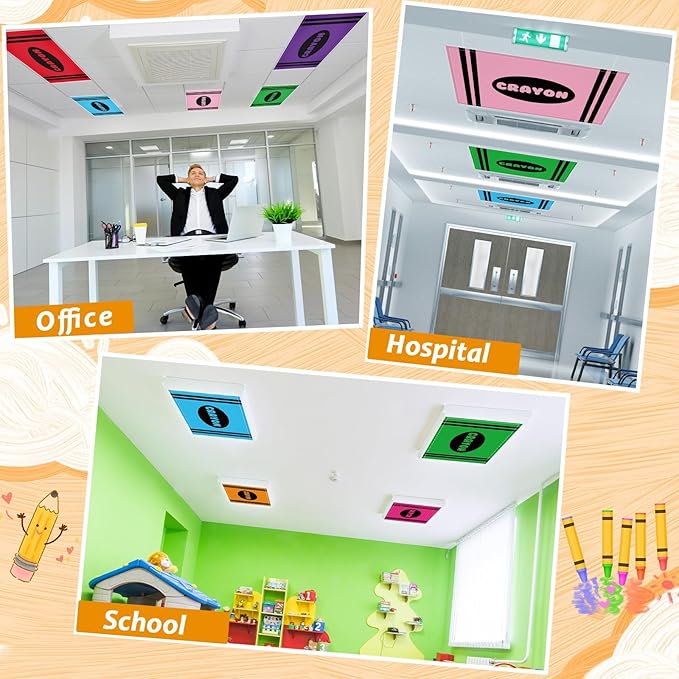 8 Pcs Fluorescent Light Covers with 80 Magnets Decorative for Classroom Ceiling Lights 4 x 2 Feet Magnetic Light Cover Filter Easy Install for Office Hospitals Drop Home Ceiling Supplies (Crayon)