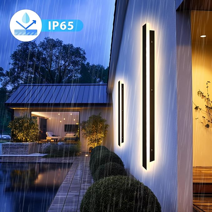 Outdoor Wall Light LED Long Wall Sconce 23.63in Ip65 Waterproof Black Modern Outdoor Lights 3000k 20W Metal Exterior Light Fixture For Porch Light Patio Front Door Yard Garden Villa Living Room