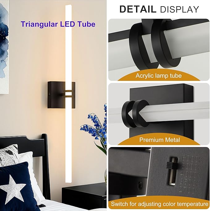 Bathroom Light Fixtures,Black 28W LED 360° Full Lighting Modern Wall Sconce Vanity Light with 5-Color Dimmable 3000K-6000K, 29.92inch Vanity Lighting for Bath, Powder Room, Bedroom, Hallway