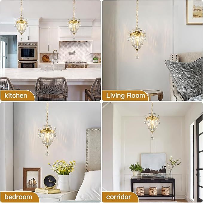 Modern Chandelier, Gold Chandelier Crystal Pendant Lights Small Chandelier Light Fixture, Crystal Chandeliers for Living Room Dining Room Kitchen Entryway (2 Pack)