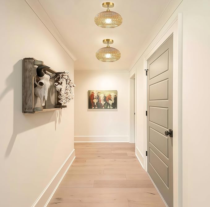 Semi Flush Mount Ceiling Light Fixture,Sloped Ceiling Light Fixture,Small Hallway Light Fixtures,Amber Glass Ceiling Fixture,Kitchen Ceiling Light Fixture,Vintage Ceiling Lighting for Porch Entryway