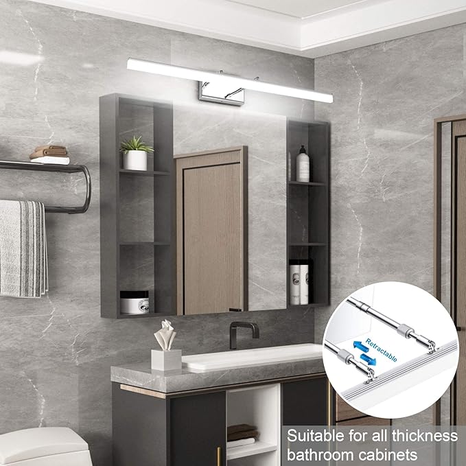 Aipsun 31.5 inch LED Vanity Lights Adjustable Bathroom Light Fixtures Bathroom Lighting Fixture Over Mirror Chrome Modern Vanity Lighting 5500K