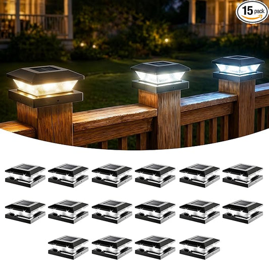 4x4-Solar-Post-Cap-Lights-Outdoor 16 Pack Solar Powered Fence Post Lights 3 Lighting Modes Deck Postcap Light for 3.5x3.5 4x4 Wood/Vinyl Posts LED Waterproof Garden Patio Porch Posts Lighting Black