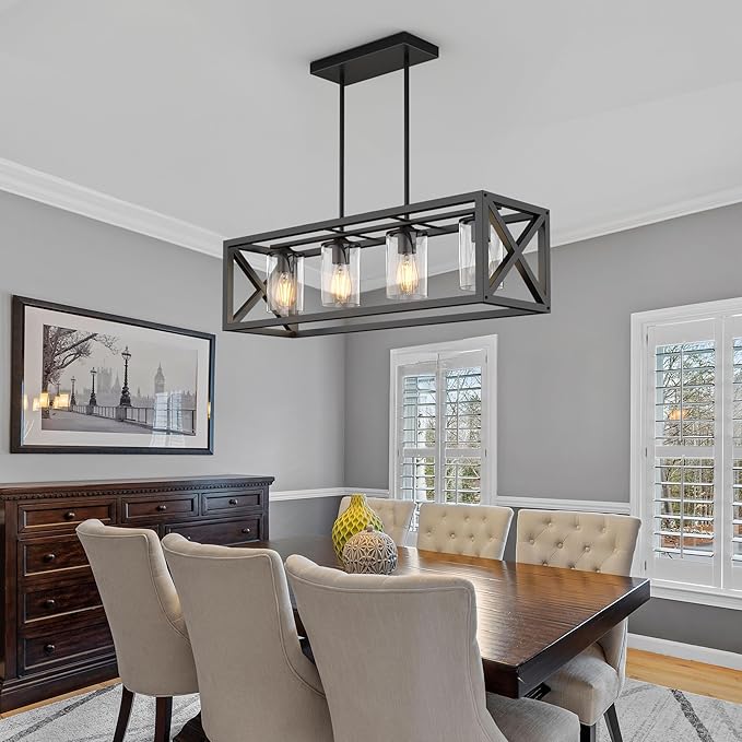 Espird Farmhouse Dining Room Light Fixture - 4 Light Kitchen Island Lighting with Adjustable Height & Thickened Metal Dining Room Light Fixture Over Table，Chandeliers for Dining Room&Kitchen Island