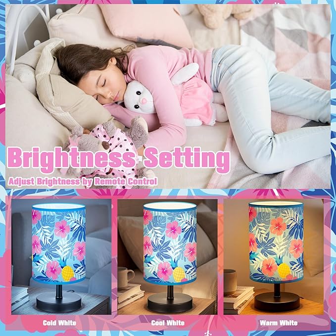 Glooglitter Summer Hawaii Hibiscus Table Lamp 3 Colors Dimmable Lights 9.72 x 5.12 Inch Palm Leaves Pineapple Tropical Night Light Bedside Lamps Decoration for Bedroom Desk Birthday Gifts