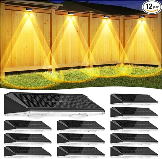 Solar Fence Lights Outdoor 12 Pack, IP65 Waterproof Fence Lights Solar Powered, 3 Modes(Warm/Neutral/Cool White) Solar Deck Light with Auto ON/OFF, LED Lens for Deck/Wall/Step/Patio/Pool/Backyard
