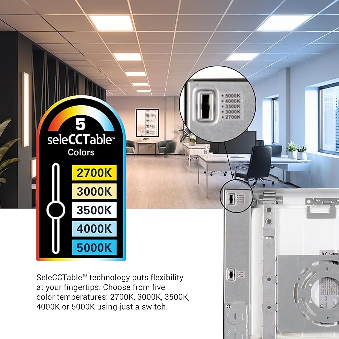 Metalux MMS Multi-Mount 1x1 LED Panel Ceiling Light with 5 CCT and 3 Lumen Select, 0-10V Dimming, Surface Mount, Recessed, Suspended, Wall Mount, 90 CRI - 11MMS-L3C5-UNV