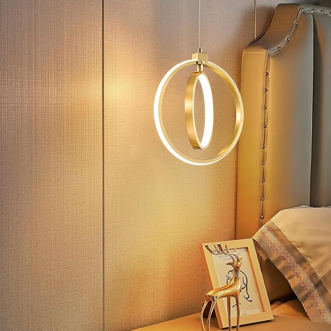 Modern LED Chandelier Gold Ring Pendant Light Fixtures 4000K Dimmable Height Adjustable Pendant Lighting for Dining Room Kitchen Island Bedroom Living Room Foyer（2-Pack）