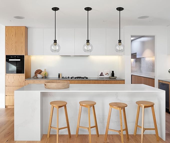 Tawson Black and Gold Pendant Light, Modern Globe Pendant Light, Island Pendant Lights with 6.5 inch Clear Globe Glass Shade for Kitchen Island, Hallway, Entryway, Dining Room, Bedroom