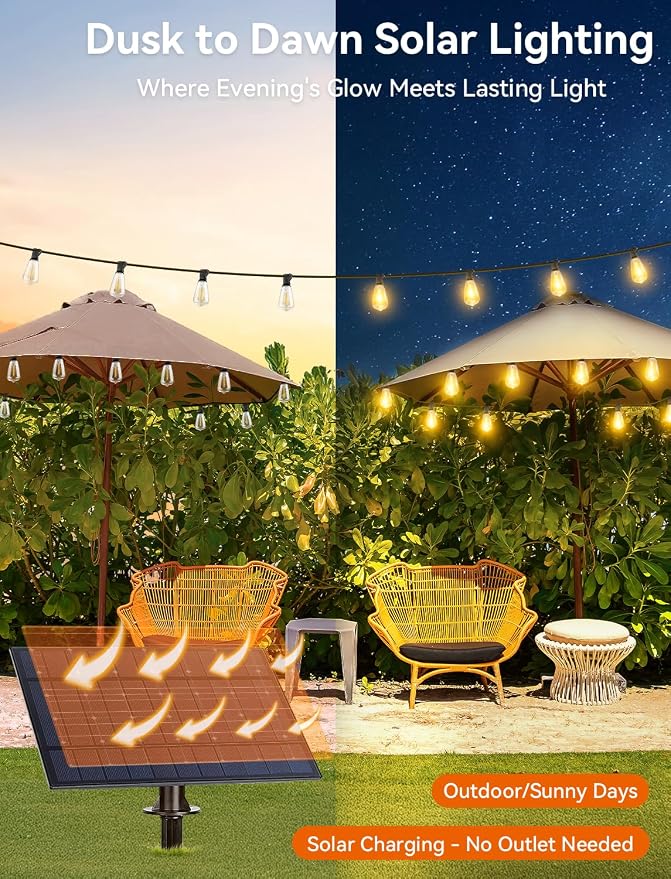 Brightever 200FT Solar String Lights Outdoor Waterproof, Patio Lights Solar Powered with Remote, 72+2 Shatterproof ST38 LED Bulbs, Dimmable&Timable Solar Lights for Outside Wedding Decor