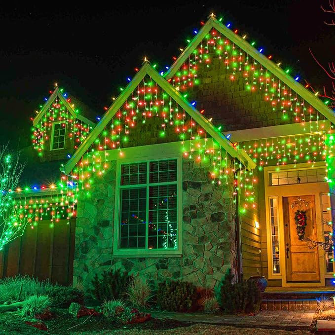 Icicle Christmas Lights Outdoor - 66FT 640 LED Icicle Lights for Outside with 8 Modes Timer, 120 Drops Waterproof Connectable Hanging String Lights Indoor for Roof Party Xmas Decoration, Red and Green