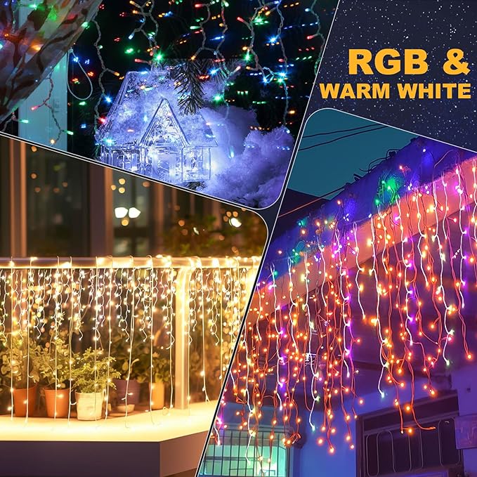 Christmas String Lights Outdoor, Warm White to Multicolor 98ft 1280 LEDs with App and Remote Control for Outside Yard Patio Eave Decorations