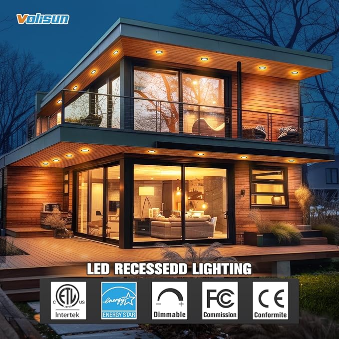 VOLISUN 8 Pack 4 inch Recessed Lighting, 5CCT LED Recessed Light Black, 2700K-5000K Selectable, 9.5W Eqv 80W, 810LM Dimmable Canless Wafer Downlight, LED Ceiling Light ETL Certificated