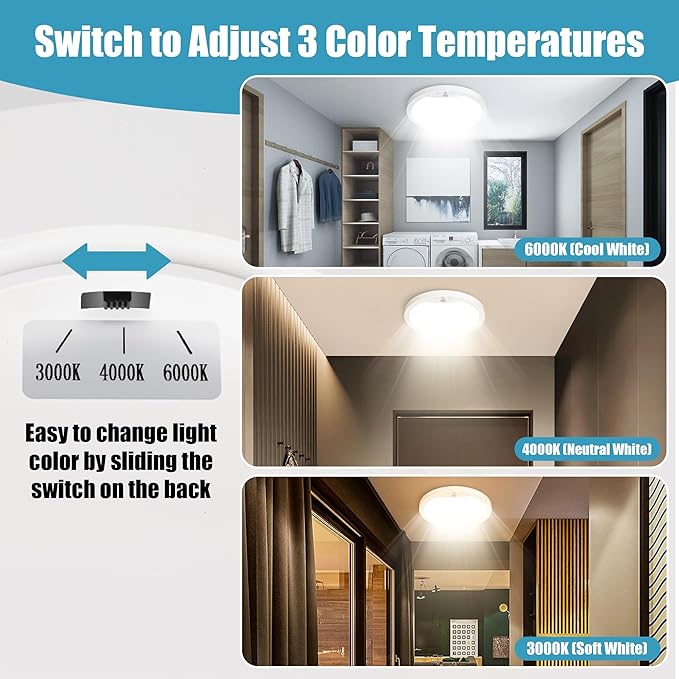 9Inch Motion Sensor Ceiling Light Hard-Wired, 20W Indoor Flush Mount LED Ceiling Light, 3000K 4000K 6000K 3CCT Adjustable for Closet Doorway Stairway Hallway, NOT Battery Operated