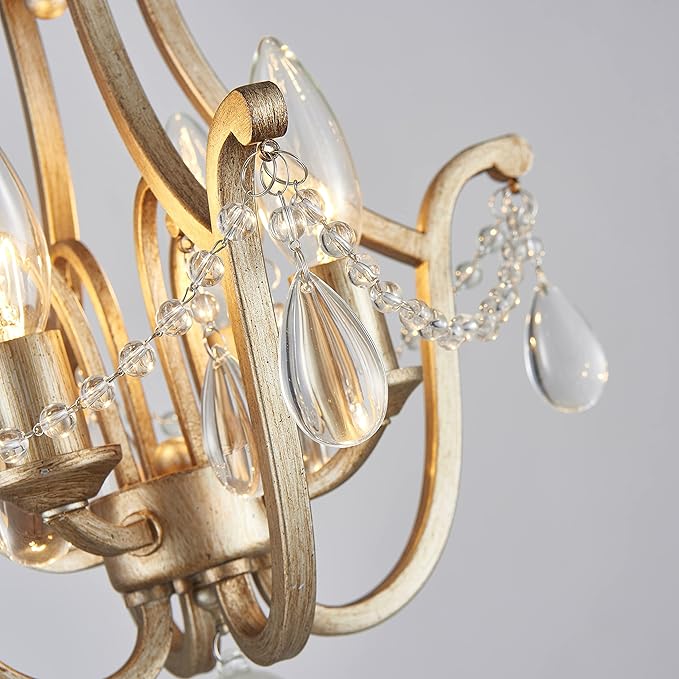 AGV LIGHTING Crystal Ceiling Light Fixture, Semi Flush Mount Ceiling Light, E12 Base 4-Lights, D12 x H12, Clear Crystal & Dressed Gold Finish Metal Frame