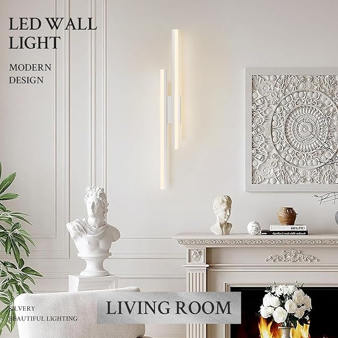 LED Wall Sconce Silver Modern Remote Wall Light Fixtures for Living Room, Dimmable LED Vanity Light Indoor Remote Wall Sconce for Bedside Bedroom Bathroom Dining Room, 31.5inch 1 Pack