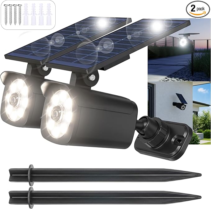 2 Pack Solar Motion Lights Outdoor, Solar Spotlights with Motion Sensor, IP67 Waterproof Solar Power Security Lights, 360° Rotatable for Garden, Yard, Pathway, Fence, Driveway, 1200LM