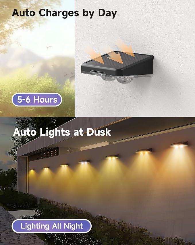 Solar Fence Lights 16 Pack, Outdoor IP65 Waterproof LED, RGB Fence Lights Solar Powered 7 Colors, for Wall, Patio, Deck, Backyard, Garden, Pool, Railing