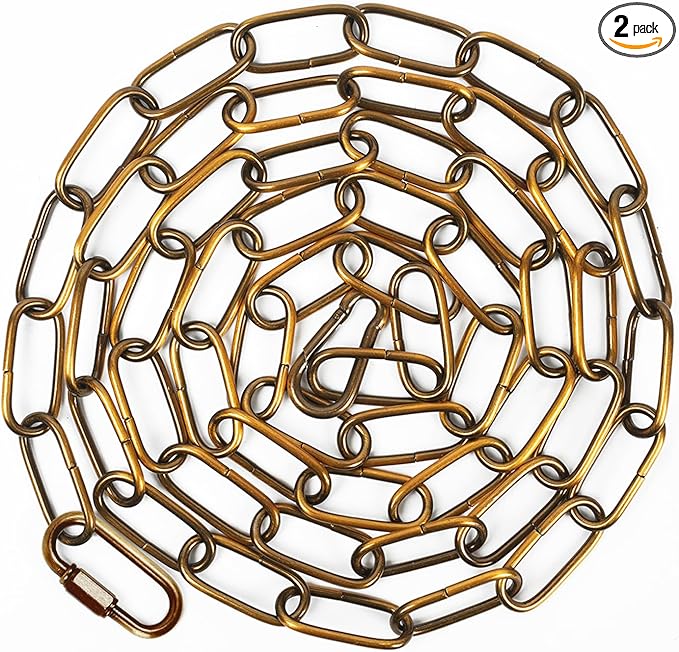 garini 6 Feet Gold Bronze Light Fixture Chain, Adjustable Metal Pendant Chandelier Chain Extension with Detachable Link, Maximum Load is 66 Pounds,2 Pack