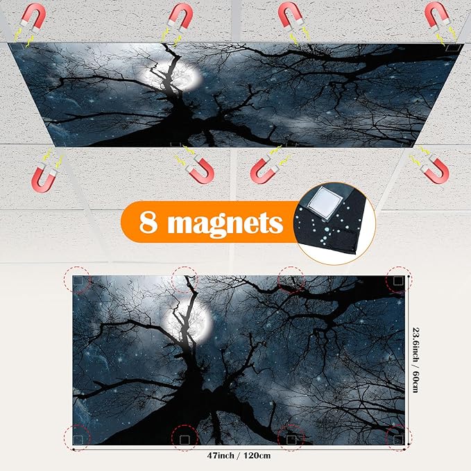 6 Pcs Fluorescent Light Covers for Ceiling Lights with 48 Magnets Decorative Magnetic Light Filters for Classroom Office Kitchen Decoration(Branch)