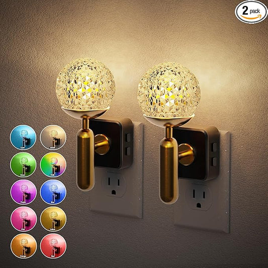 JandCase Night Light, 2 Pack Night Lights Plug into Wall, Color Change RBG Nightlight, Built in Dusk to Dawn Sensor for Hallway Bedroom Stairway