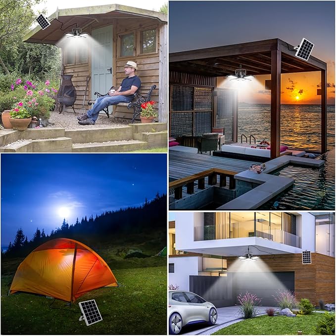 Auzev Solar Shed Light Indoor Outdoor Upgrade 176 LED 4 and 1 Heads Solar Powered Motion Sensor Pandent Daytime Work Lights with 4 Modes Remote Control Security lamp for Garage Gazebo Barn (2 Pack)