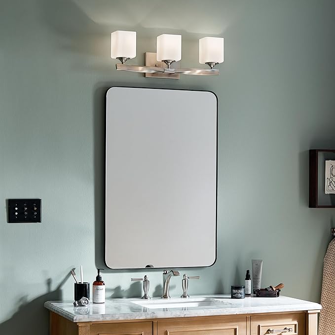 Kichler Marette 22.75" Vanity Light in Brushed Nickel, 3-Light Modern Bathroom Light with Satin Etched Cased Opal Glass, (22.75" W x 8" H), 55002NI