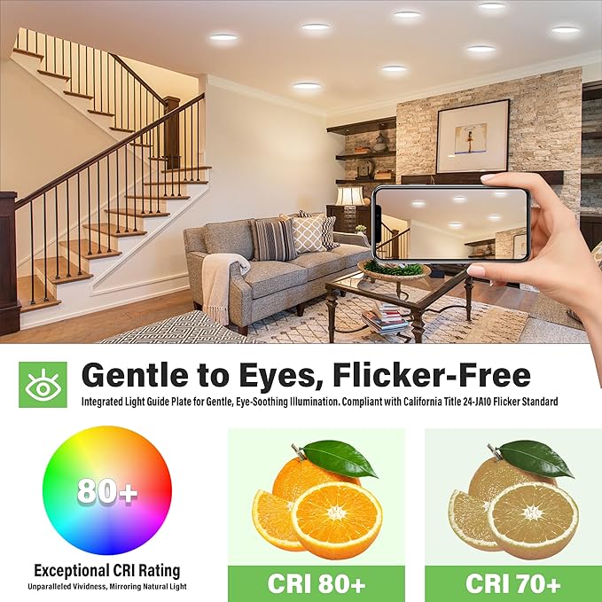 7.3" Flush Mount Dimmable LED Ceiling Light - 12W 5000K, Ultra Thin Round, White, 9Pack for Bedroom, Bathroom, Kitchen, Hallway, Basement, Closet